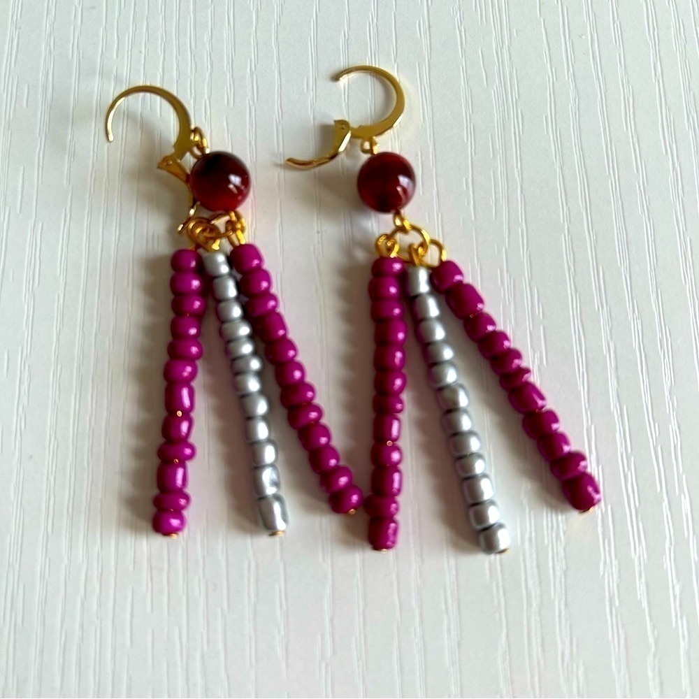 Red Tiger eyes and Czech beads handmade earrings. New